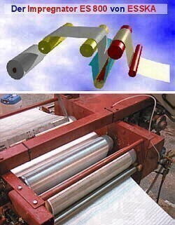Impregneranläggning ES-800, 800 m laminat / timmer med harts, härdare och exakt definierad glashalt.